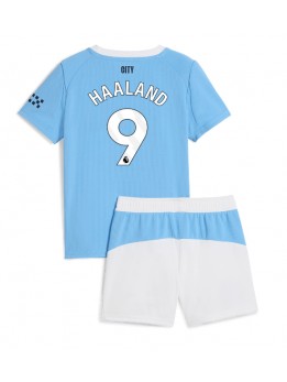 Billige Manchester City Erling Haaland #9 Hjemmedraktsett Barn 2025-26 Kortermet (+ Korte bukser)